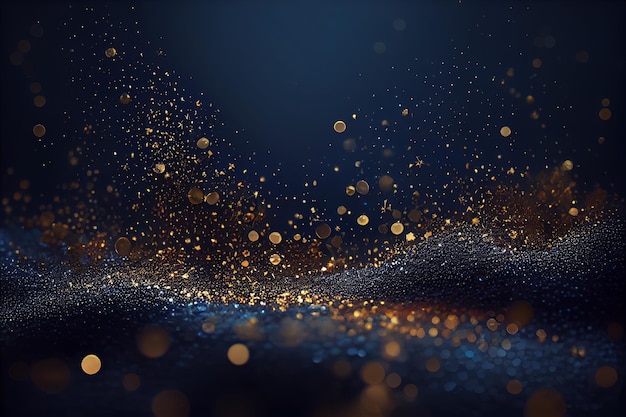 Photo abstract golden bokeh light on dark blue background generative ai