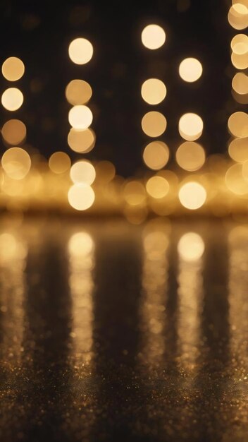 Abstract golden bokeh lights glow on black holiday concept