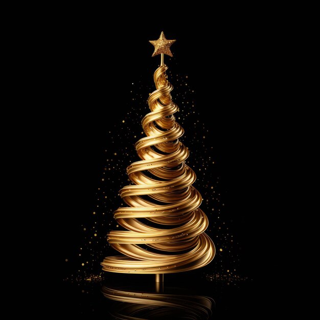 Фото Абстрактная золотая рождественская елка с мерцающей звездой