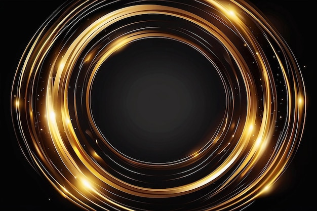 黒い背景に光の効果を持つ抽象的な金色の円のフレーム イラストデザイン要素 a