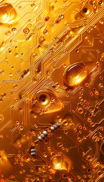 Foto abstract golden circuit board close up componenti elettronici luminosi sfondo tecnologico digitale lucido