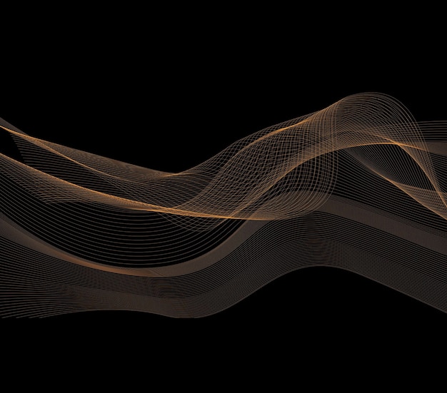 Фото Абстрактные золотистые световые волновые узоры и форма простых элементов на черном фоне