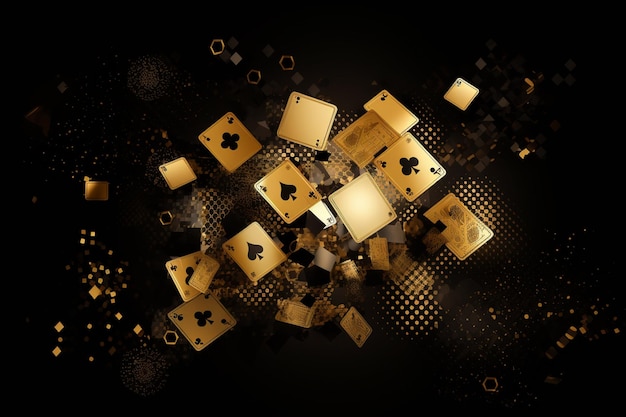 Photo abstract golden design with playing cards and chips as casino elements background generative ai