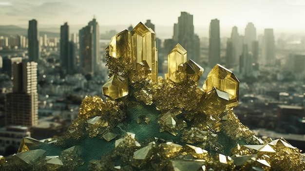 抽象的な黄金の丘と木 AI 生成画像