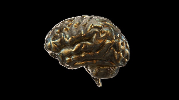 Abstract Golden Human Brain with detailed reflections