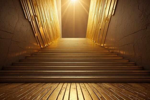 Photo abstract golden light rays scene with stairs