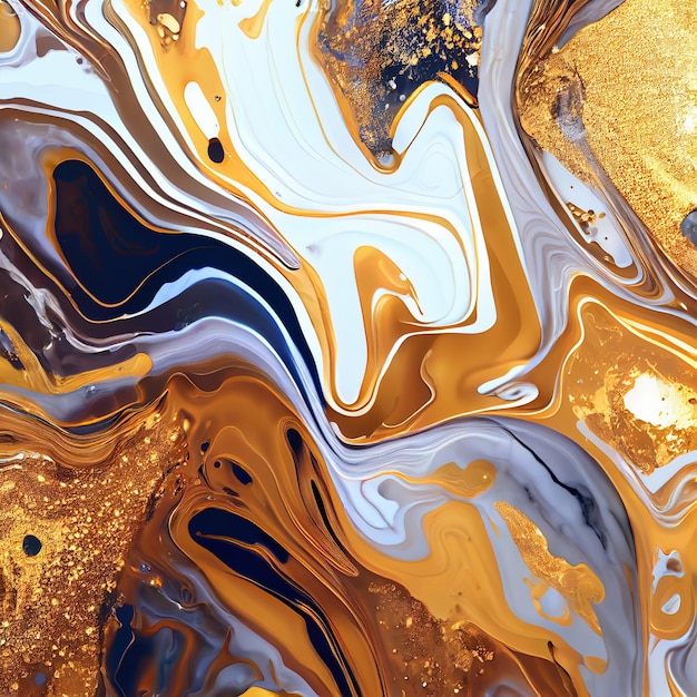 Abstract Golden Liquid Acrylic Illustration in Luxury Marble Tile Texture Fluid Art