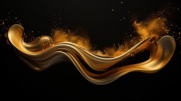 Abstract golden liquid splash on black background