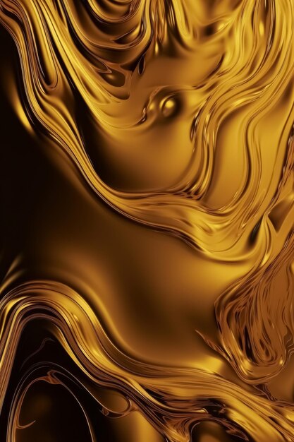 抽象的な金色の液体の波状の背景メタリックなダイナミックなデザイン生成 AI