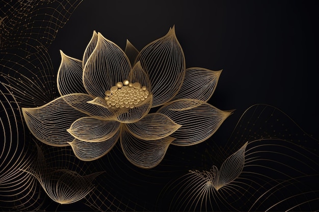 Abstract golden lotus background on black backgroundBeautiful minimalistic print for your decor for postcard congratulations and poster Generative AI