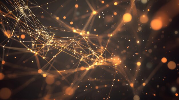 abstract golden network with glowing nodes and bokeh effects