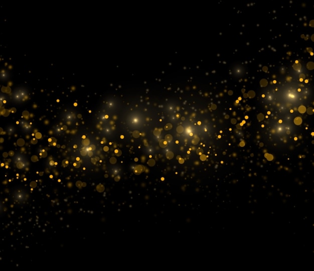 Photo abstract golden sparkles on black background