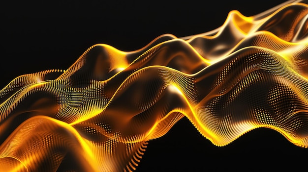 Abstract Golden Waves on a Black Background