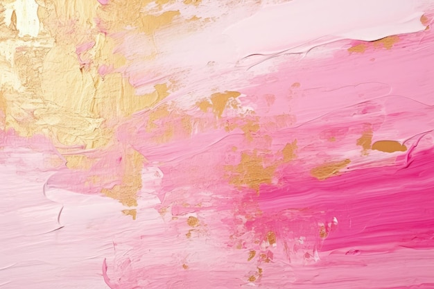 Photo abstract gouache brush strokes texture of pink paint with gold glitter against white background