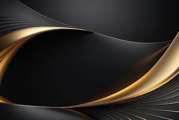 Абстрактный градиентный черный фон с роскошными кривыми золотой линии