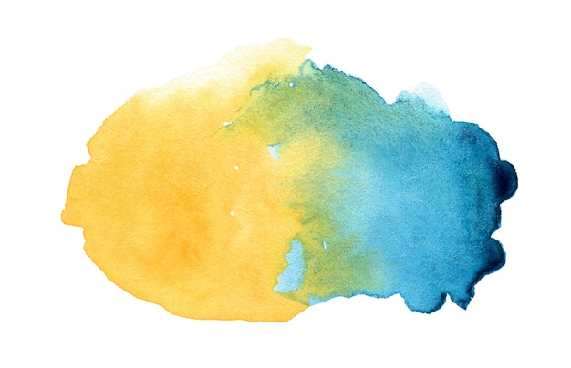 Abstract gradient blue and yellow watercolor splash on white background