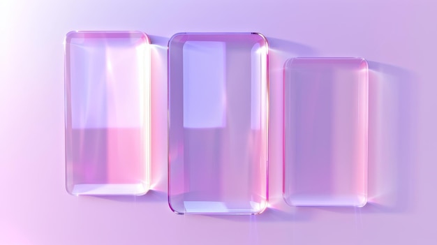 An abstract gradient fluid effect and glassmorphism rectangle plates on a light purple background