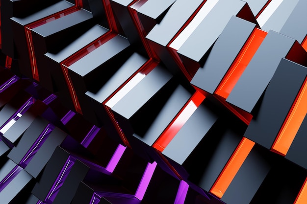 Abstract gradient and geometric stripes shape glowing lines pattern 3D illustration