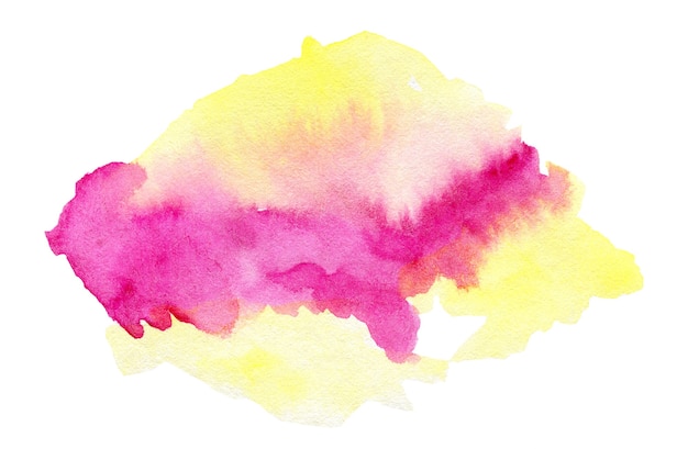 Abstract gradient pink and yellow watercolor splash on white background