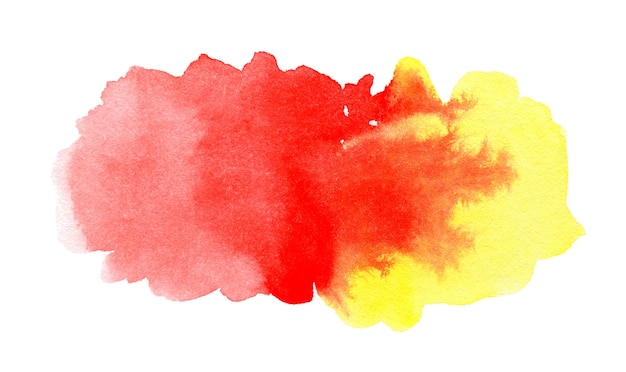 白い背景の上の抽象的なグラデーションの赤と黄色の水彩スプラッシュ