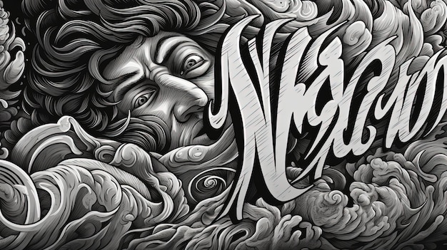 Abstract graffiti in Calligraphy lettering style Fantasy concept Illustration painting