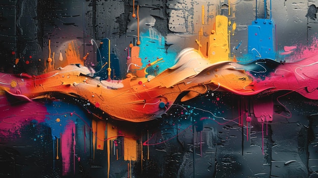 Abstract graffiti on a dark background with drips of paint