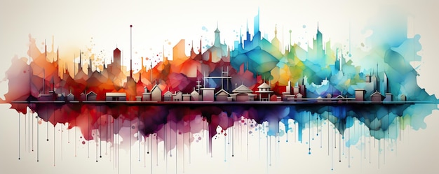 Abstract graphic colored city graph on white background