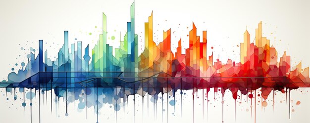 Abstract graphic colored city graph on white background