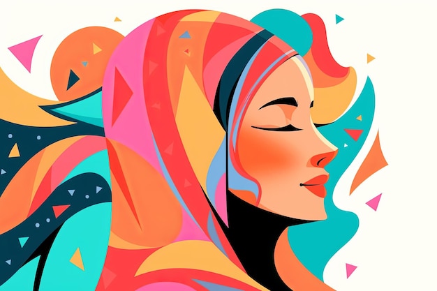 Abstract graphic illustration portrait of a muslim woman wearing a headscarf generative ai