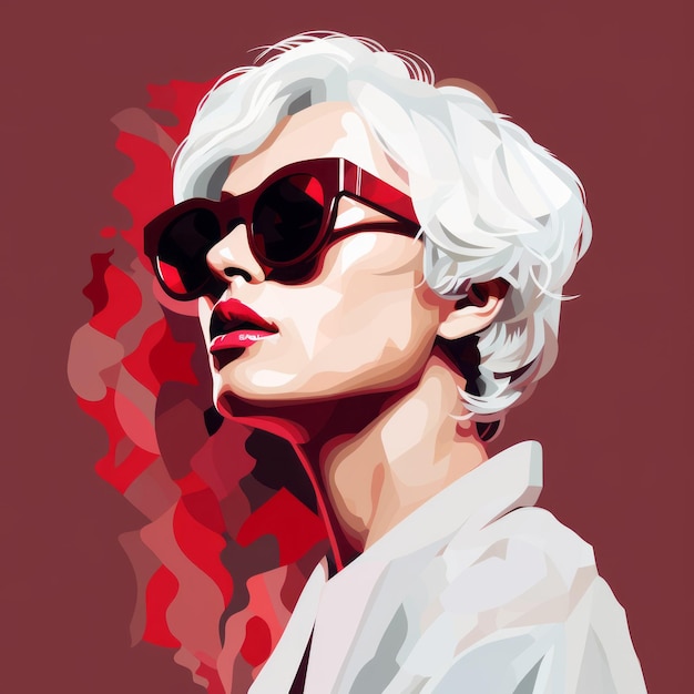 Photo abstract graphic illustration of a silverhaired girl with tinted glasses