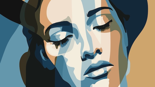 Abstract graphic portrait of young woman with anxiety and depression in vector art style An artistic representation of the emotional turmoil often experienced by the youth