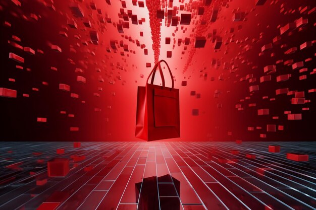 Abstract graphic of a shopping bag transforming Generative ai