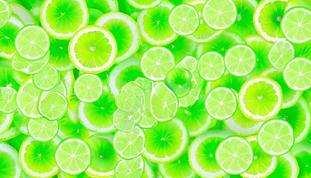 Photo abstract green background with citrusfruit of lime slices wide studio photography