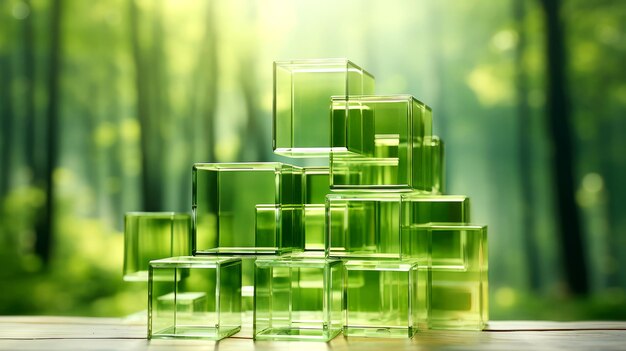 abstract green background with glass squares and elements