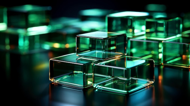 abstract green background with glass squares and elements