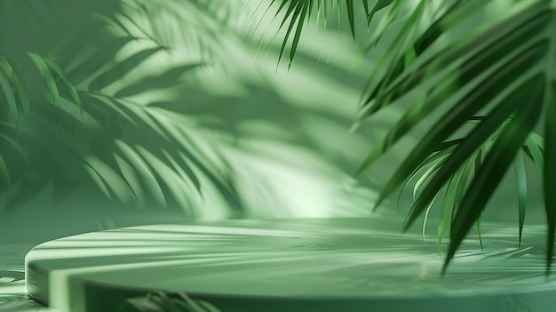 Фото Абстрактный зеленый фон с теней пальмовых листьев для презентации космоса генеративный ии