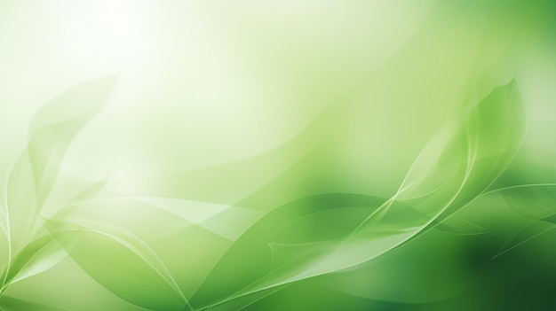 Abstract green background with smooth lines and blurry leaves