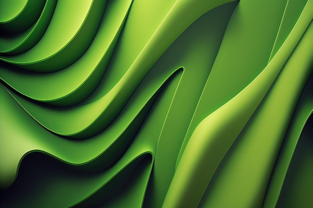 Абстрактный зеленый фон с волнистыми линиями, генерирующий AI