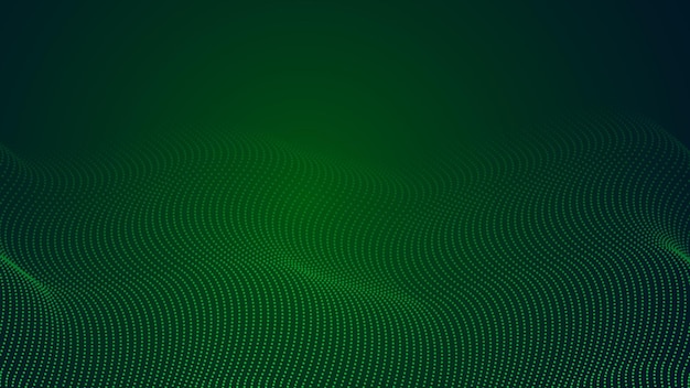 Abstract green color digital particles wave with dust and light background illustration