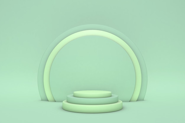 Abstract green cylinder pedestal podium, Light pastel empty . 3D rendering geometric shape steps, Product display presentation.