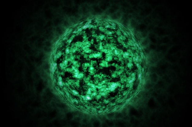 Photo abstract green energy sphere with fractal texture on a black background