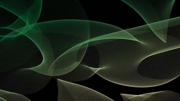 Abstract Green Flowing Lines on Black Background