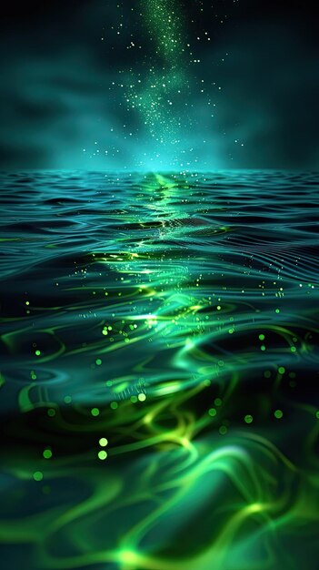 Abstract green glowing light background with curved