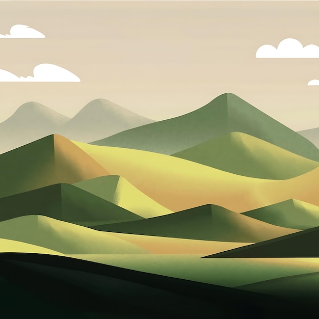 Фото Абстрактный зеленый пейзаж обои фоновой иллюстрации дизайн с холмами и горами