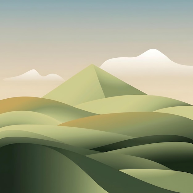 Photo abstract green landscape wallpaper background illustration design with hills and mountains