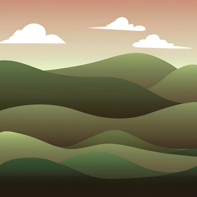 Abstract green landscape wallpaper background illustration design with hills and mountains