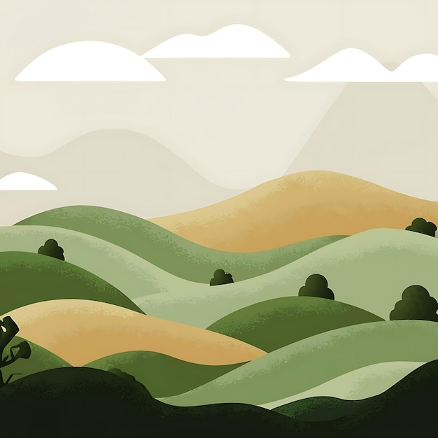 Abstract green landscape wallpaper background illustration design with hills and mountains