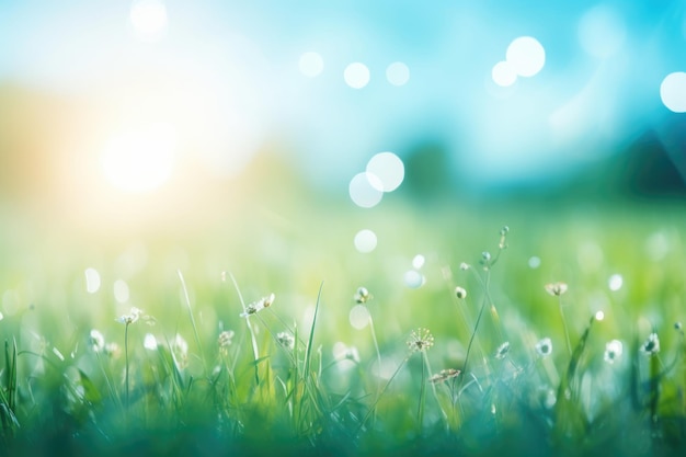 Abstract green meadow and sky on autumn sunrise