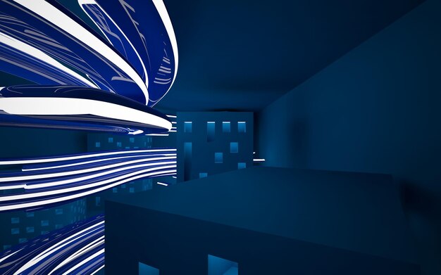 Abstract green minimalistic architectural smooth interior with neon lighting 3D illustration