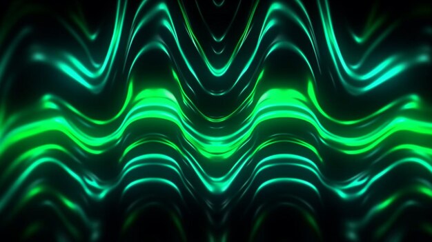 Abstract green neon background showcasing vibrant glowing lines in the dark